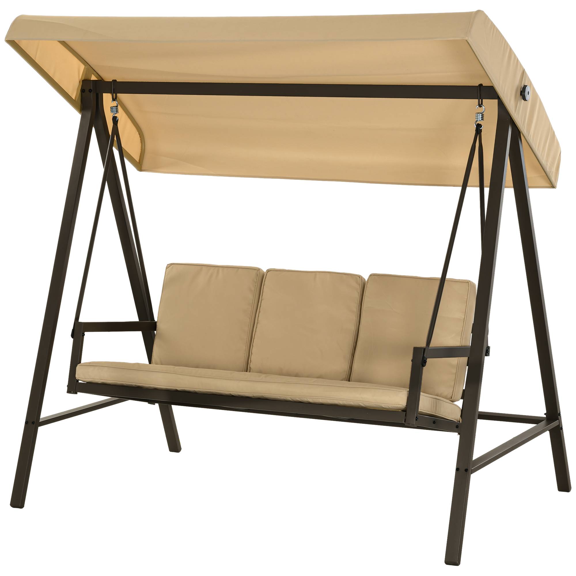 Balancelle de jardin 3 places acier extérieur toit réglable maille 200x125cm beige - ComfortXL Outdoor Living - Image 2