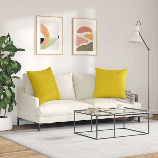 Lot de 2 Coussins Carrés Velours Côtelé Confortables Housses Lavables pour Salon Moderne Jaune 80x80 cm – ComfortXL Outdoor Living - Image 4