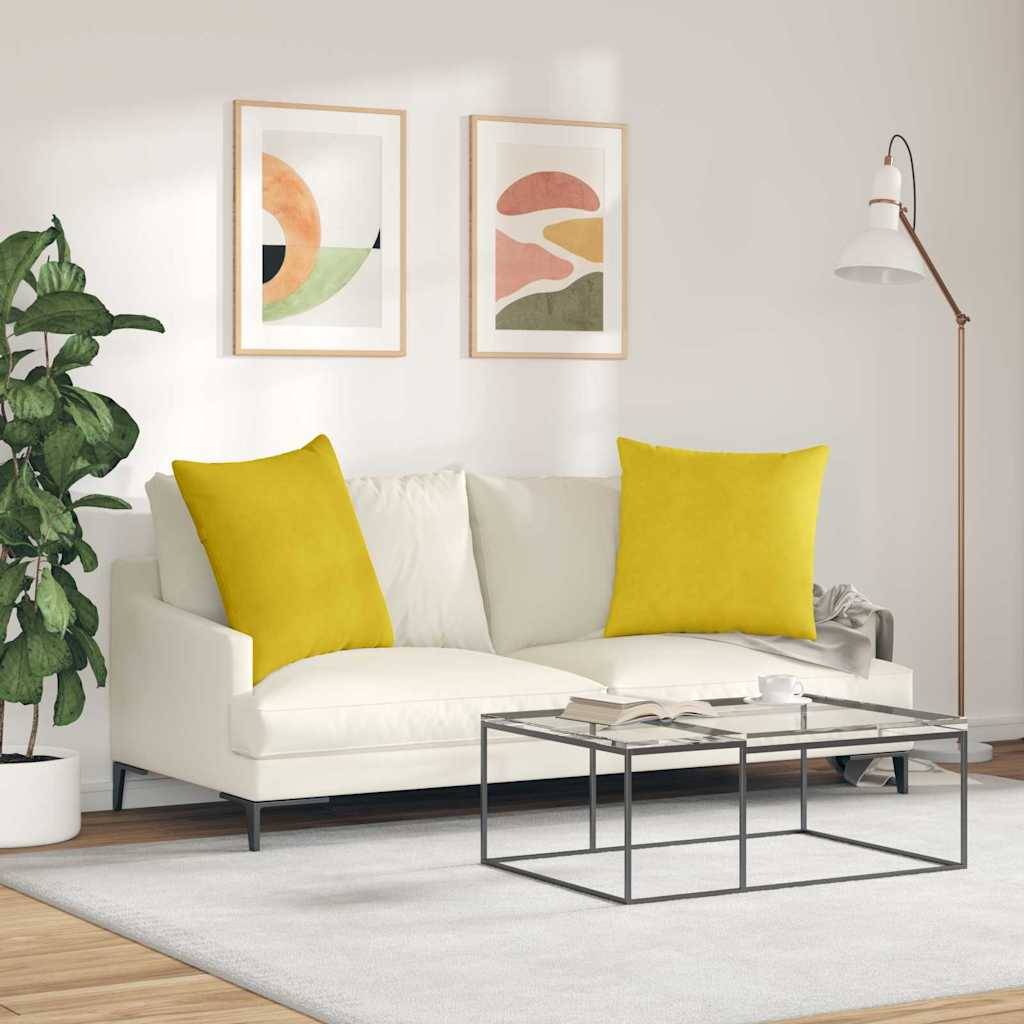 Lot de 2 Coussins Carrés Velours Côtelé Confortables Housses Lavables pour Salon Moderne Jaune 80x80 cm – ComfortXL Outdoor Living - Image 4