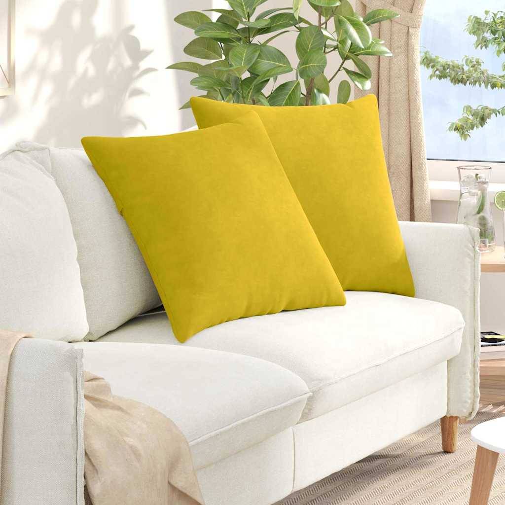 Lot de 2 Coussins Carrés Velours Côtelé Confortables Housses Lavables pour Salon Moderne Jaune 80x80 cm – ComfortXL Outdoor Living - Image 1
