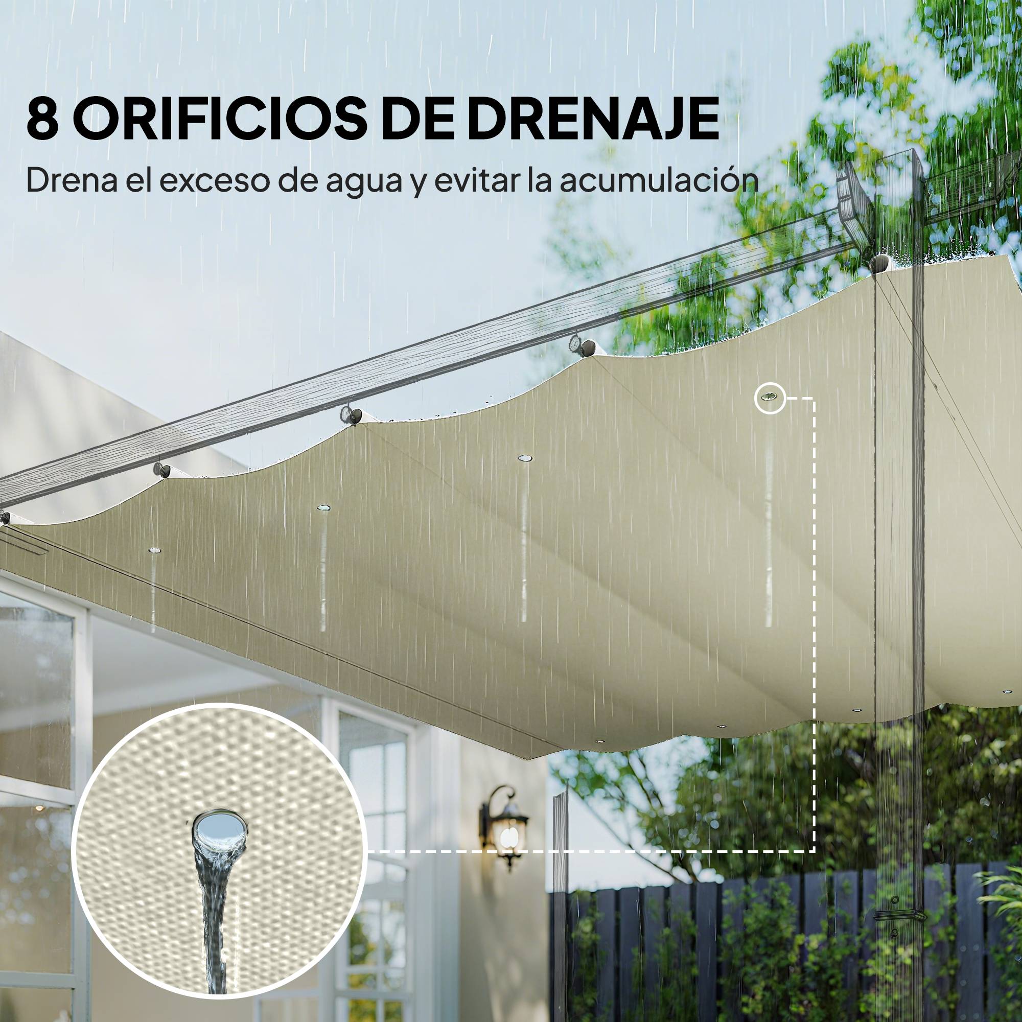 Toile de Rechange Rétractable Polyester pour Tonnelle 2,85x2m Anti-UV 286x245 cm Crème - ComfortXL Outdoor Living - Image 8