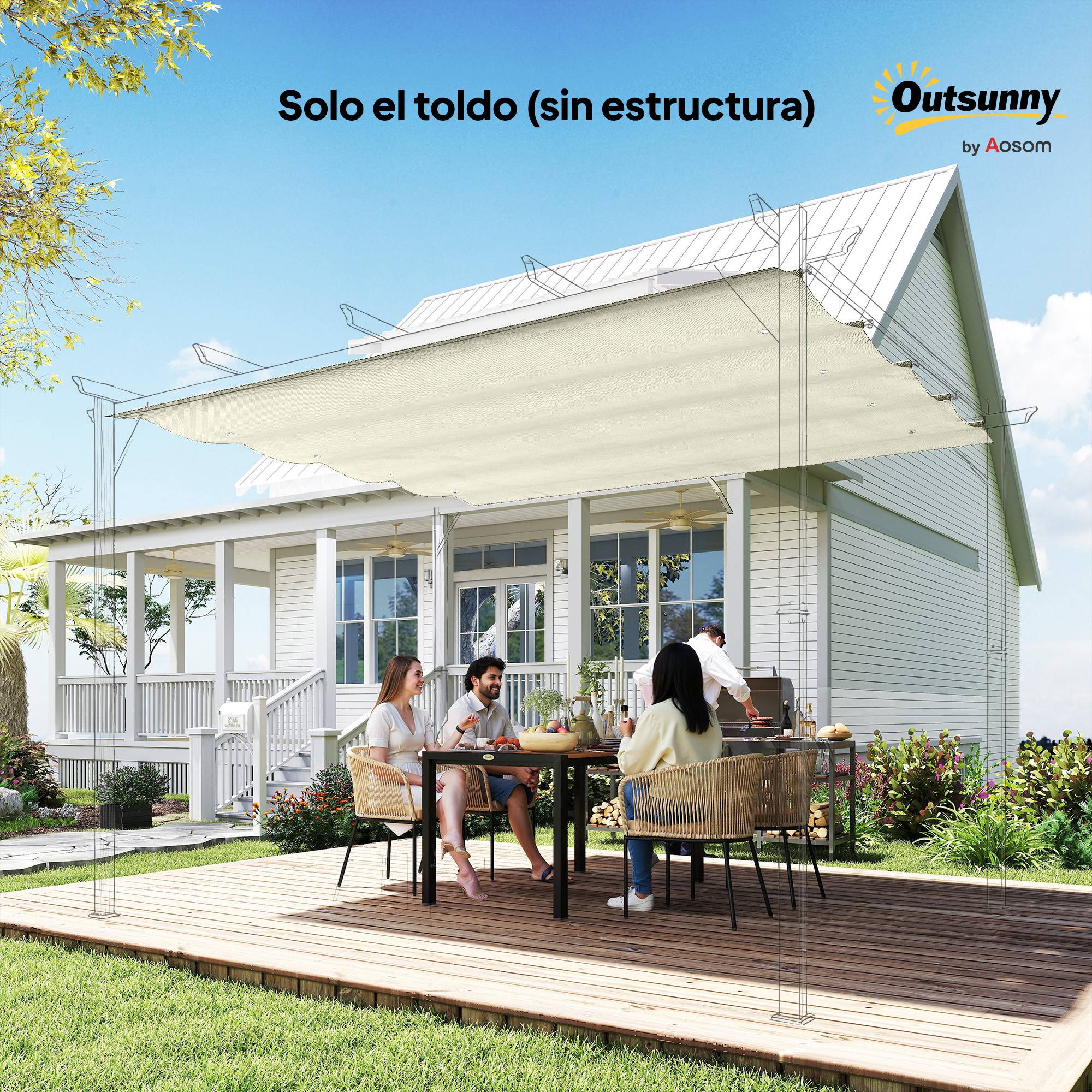 Toile de Rechange Rétractable Polyester pour Tonnelle 2,85x2m Anti-UV 286x245 cm Crème - ComfortXL Outdoor Living - Image 10