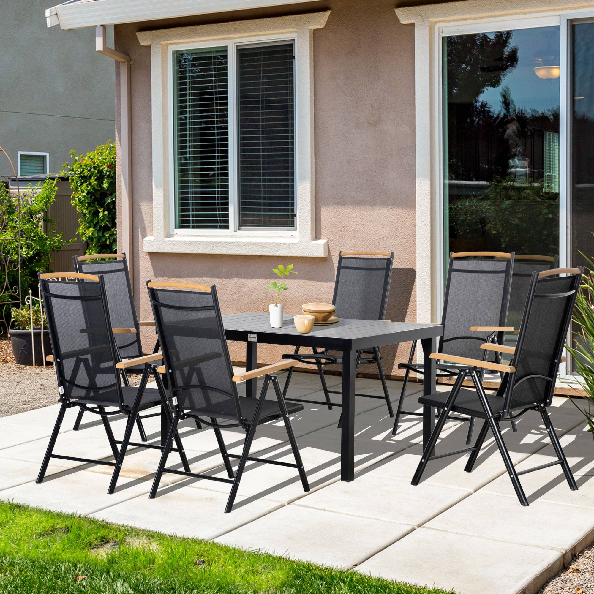 ComfortXL - Salon de jardin Aluminium Terrasse 6 personnes Table 6 chaises pliables Noir - ComfortXL Outdoor Living - Image 1