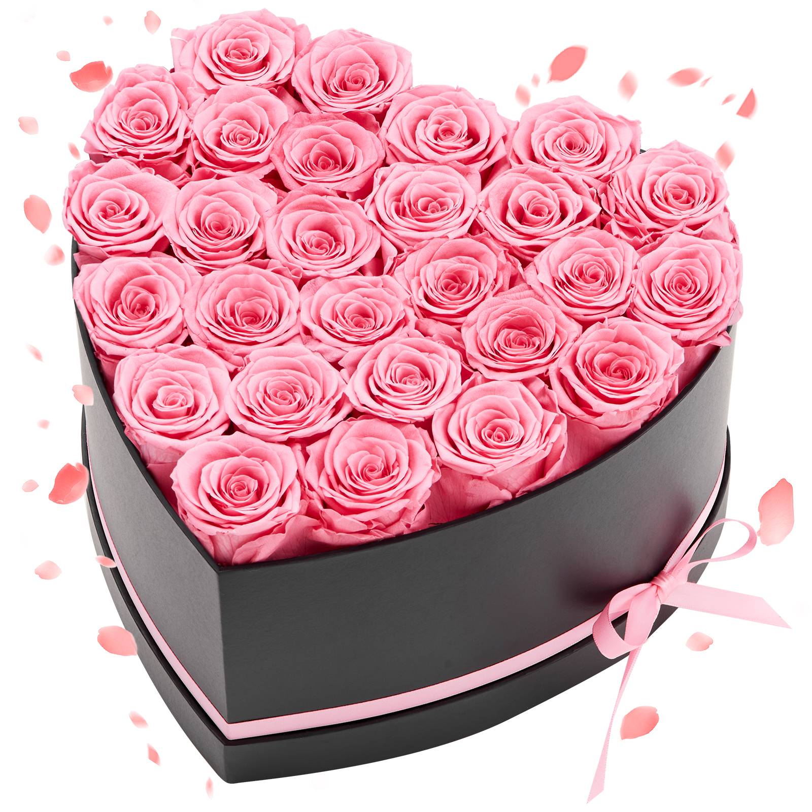 VEVOR Rose Éternelle Fleurs Éternelles Préservées Lot de 27 Boîte en Cœur Rose - Image 1