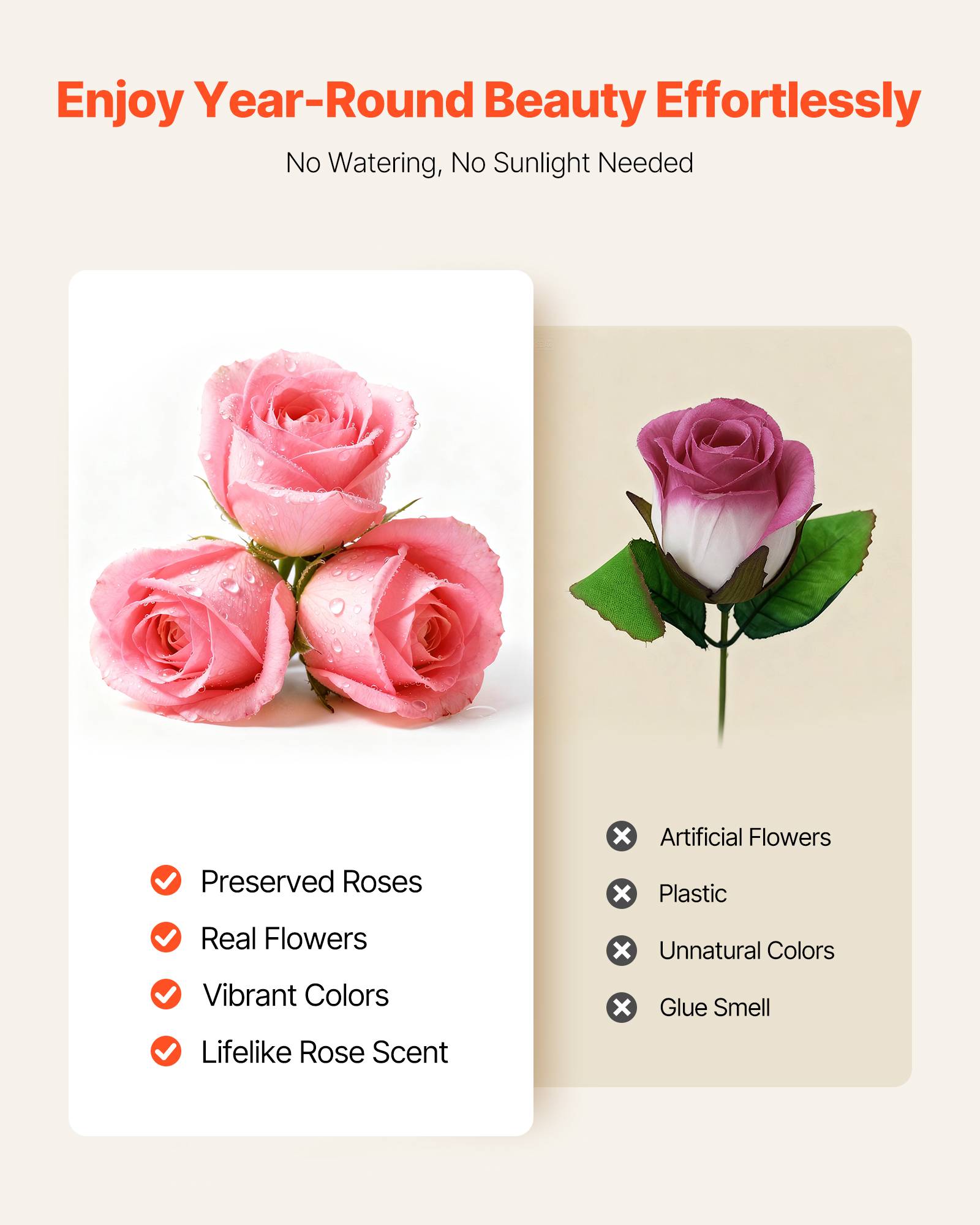 VEVOR Rose Éternelle Fleurs Éternelles Préservées Lot de 27 Boîte en Cœur Rose - Image 4