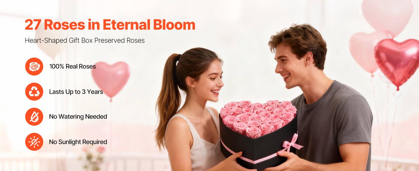 VEVOR Rose Éternelle Fleurs Éternelles Préservées Lot de 27 Boîte en Cœur Rose - Image 9