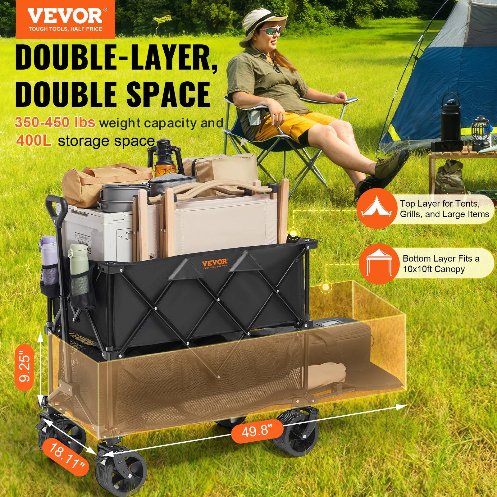 VEVOR Chariot de Jardin de Transport Pliable Plage Extérieur 400 L Max 450 lb - Image 2