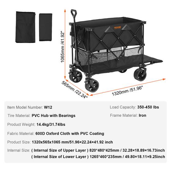 VEVOR Chariot de Jardin de Transport Pliable Plage Extérieur 400 L Max 450 lb - Image 7