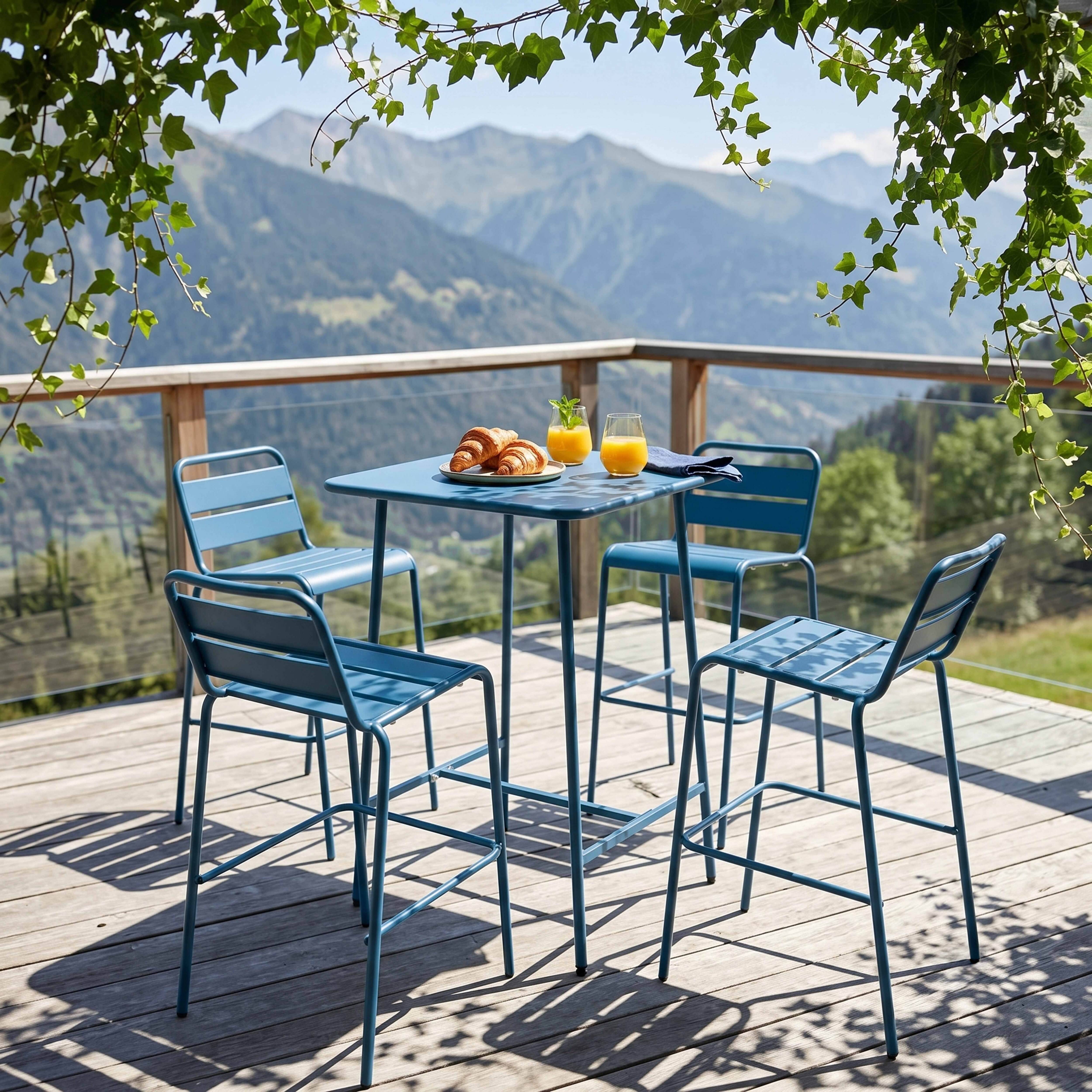 Oviala - Ensemble table de bar et 4 chaises hautes en métal bleu pacific Palavas - Oviala - Image 2