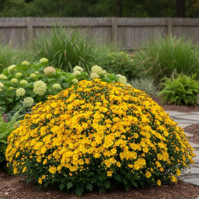 Chrysanthème du pacifique Bengo Gold à fleurs Jaune/Orange - feuillage Caduc - Lot de 3 godets