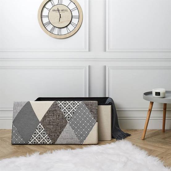 Banc Coffre Pliable Motif Patchwork Gris - LORY - Image 4
