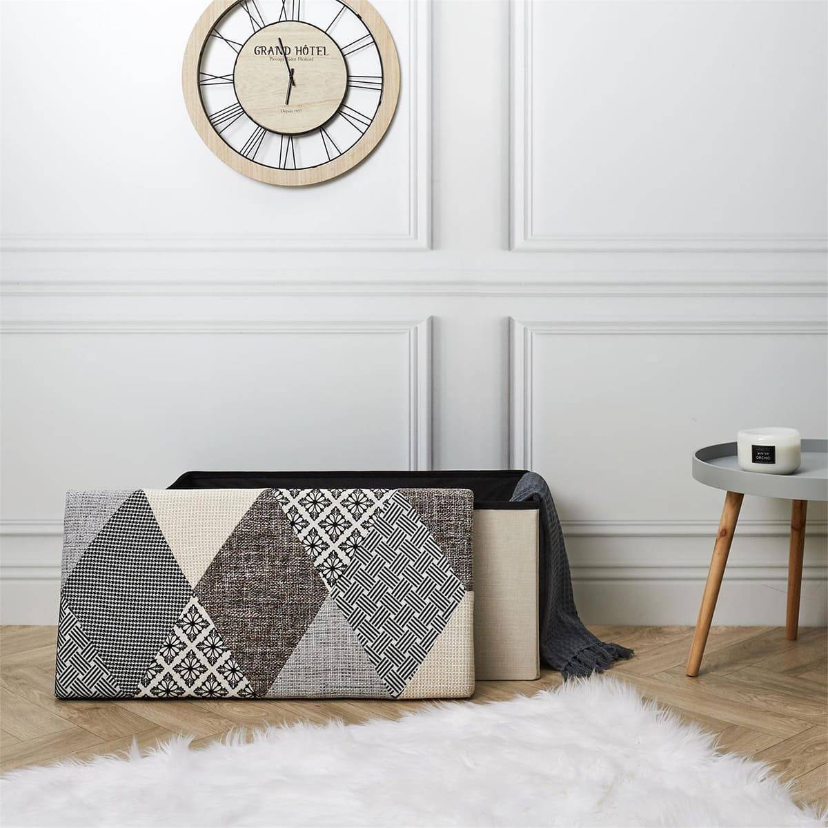Banc Coffre Pliable Motif Patchwork Gris - LORY - Image 4