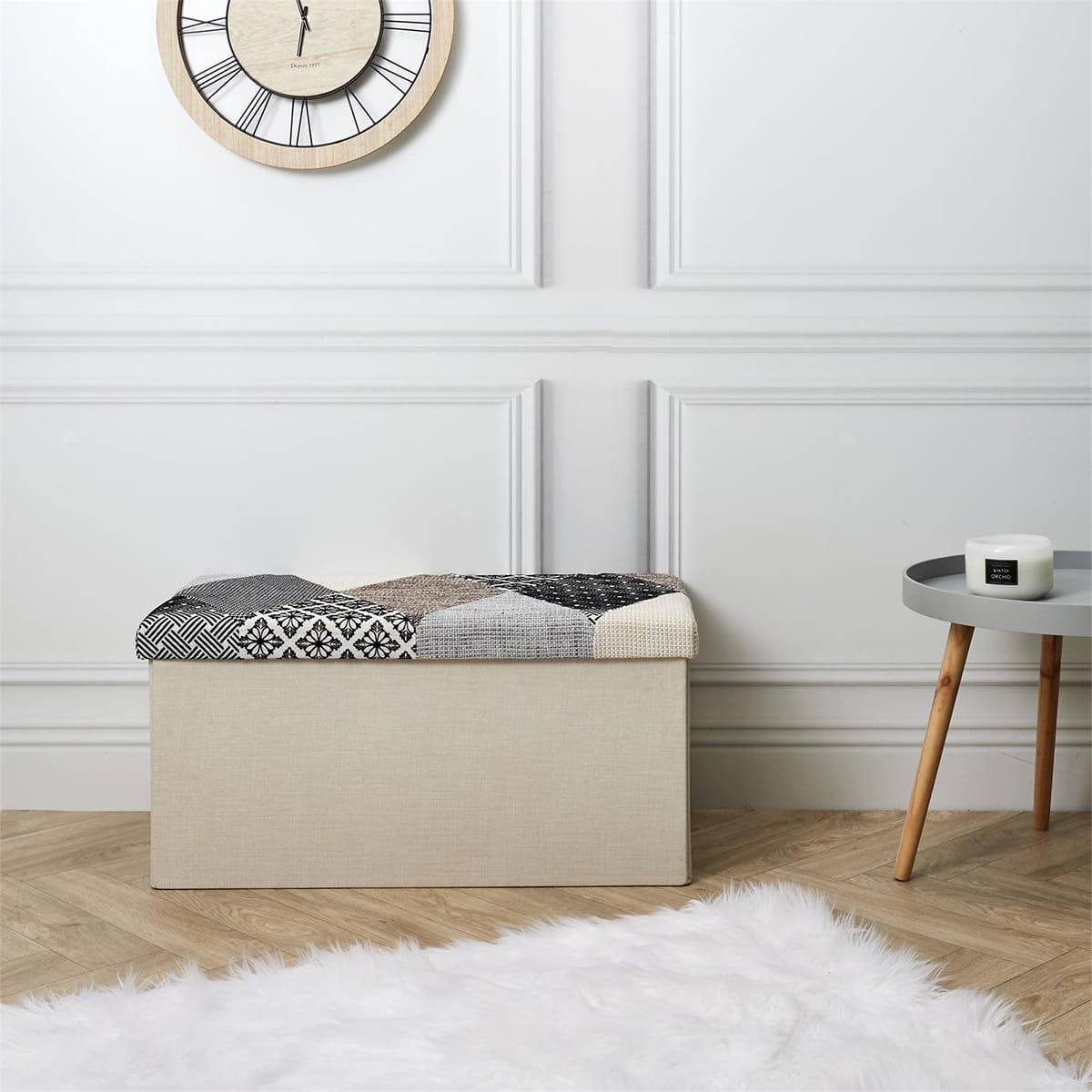 Banc Coffre Pliable Motif Patchwork Gris - LORY - Image 5