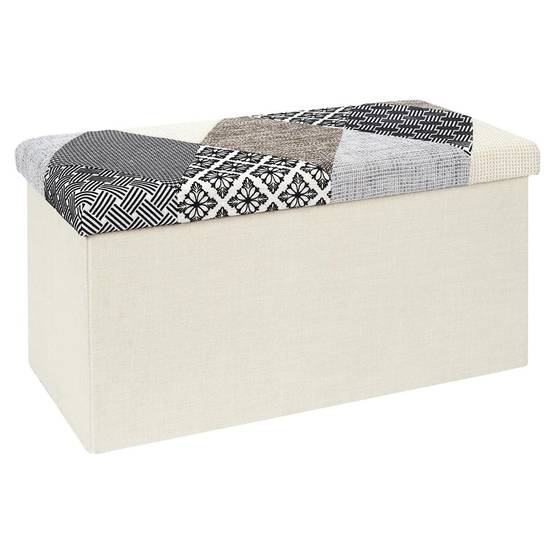 Banc Coffre Pliable Motif Patchwork Gris - LORY - Image 1