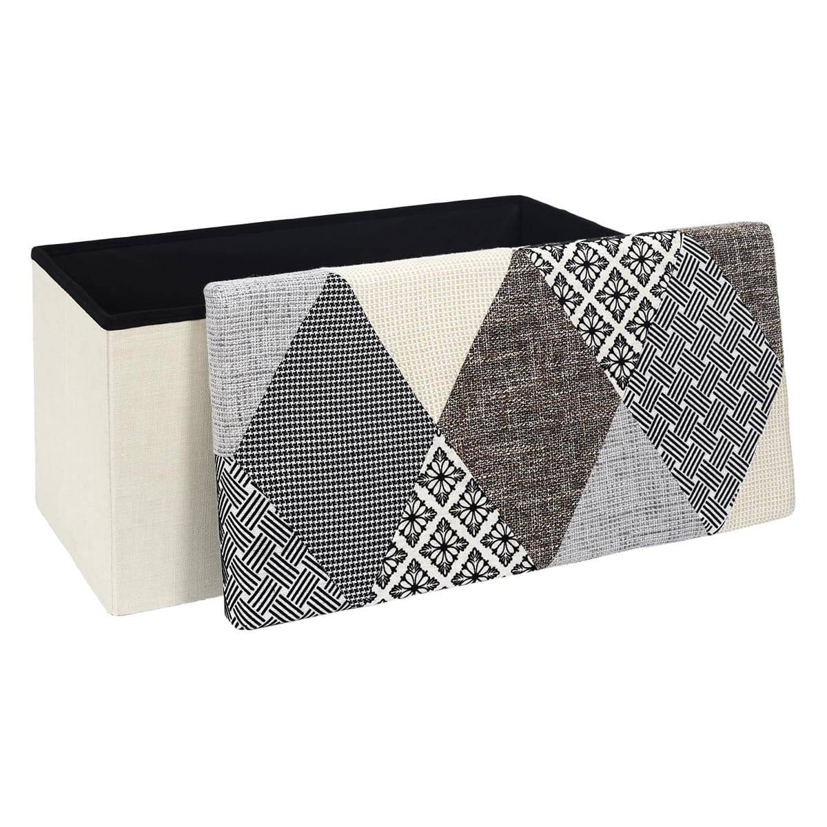 Banc Coffre Pliable Motif Patchwork Gris - LORY - Image 2