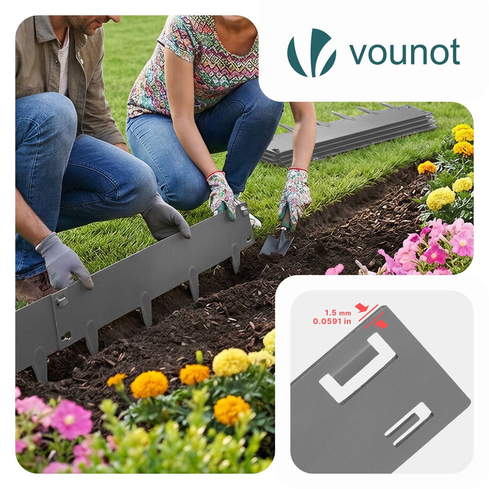 Lot de 10 Bordure de jardin en métal galvanisé 106x18cm gris - épaisseur 1.5mm - clôture flexible et résistante 10M - VOUNOT® - Image 2
