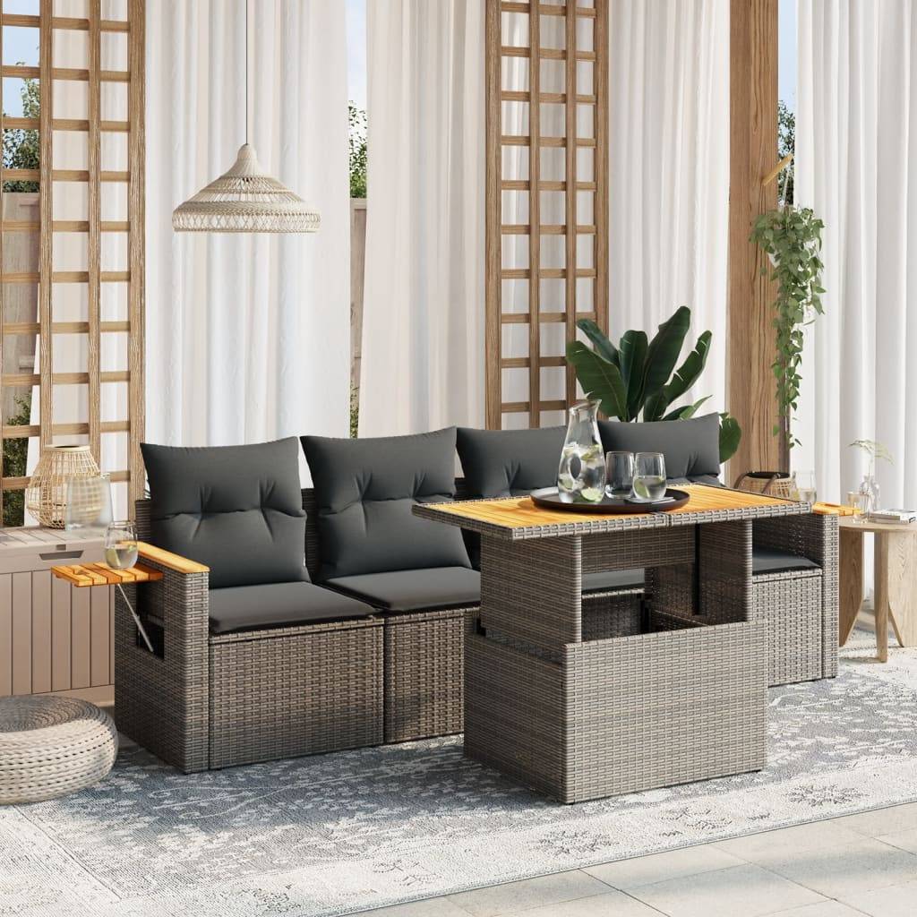 Vidaxl - Salon de jardin 5 pcs avec coussins gris résine tressée vidaXL 3273398 - Image 1