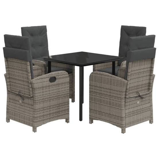 Ensemble Table et Chaises de Jardin 4 Personnes, Fauteuils Confort Dossier Réglable, Résine Tressée Grise, Table Carrée – ComfortXL Outdoor Living - Image 2