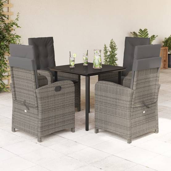 Ensemble Table et Chaises de Jardin 4 Personnes, Fauteuils Confort Dossier Réglable, Résine Tressée Grise, Table Carrée – ComfortXL Outdoor Living - Image 1