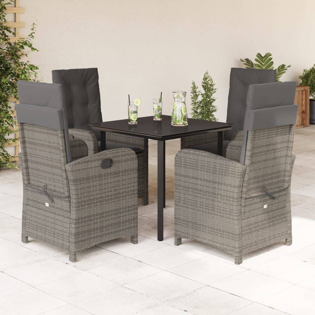 Ensemble Table et Chaises de Jardin 4 Personnes, Fauteuils Confort Dossier Réglable, Résine Tressée Grise, Table Carrée – ComfortXL Outdoor Living - Image 1