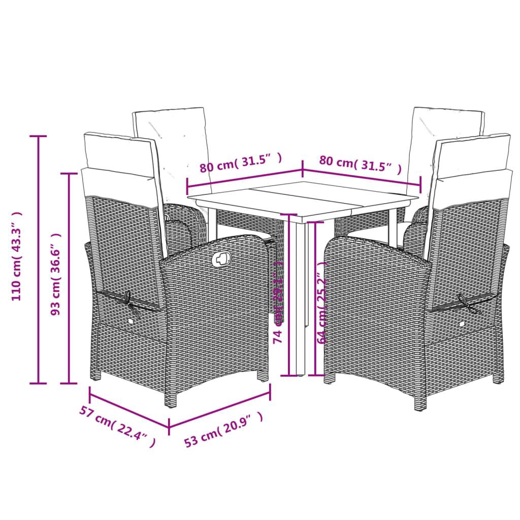 Ensemble Table et Chaises de Jardin 4 Personnes, Fauteuils Confort Dossier Réglable, Résine Tressée Grise, Table Carrée – ComfortXL Outdoor Living - Image 9