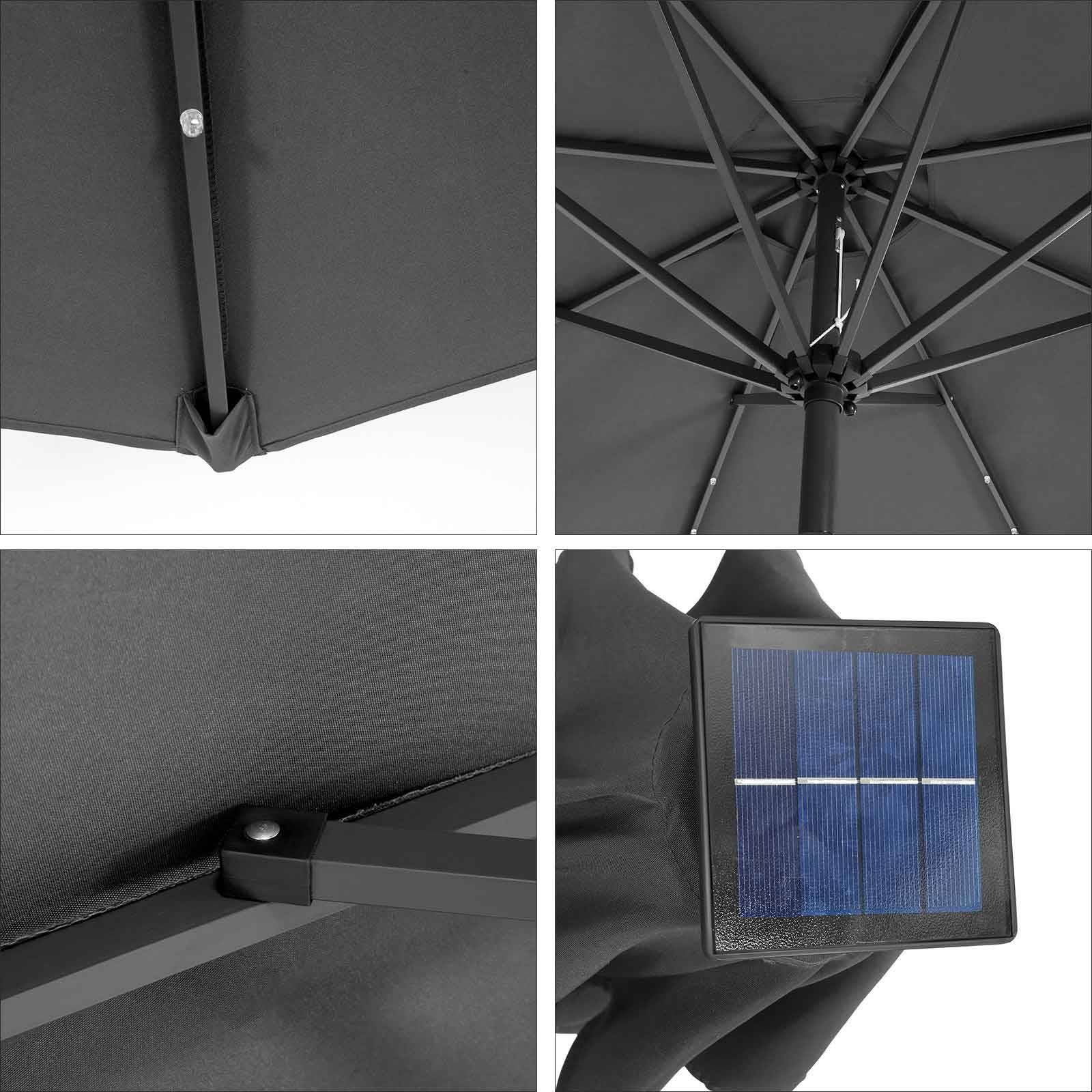 Helloshop26 - Parasol de jardin avec ampoules led à énergie solaire ombrelle de terrasse diamètre 3 m protection salaire upf50+ inclinaison réglable avec manivelle - Image 4