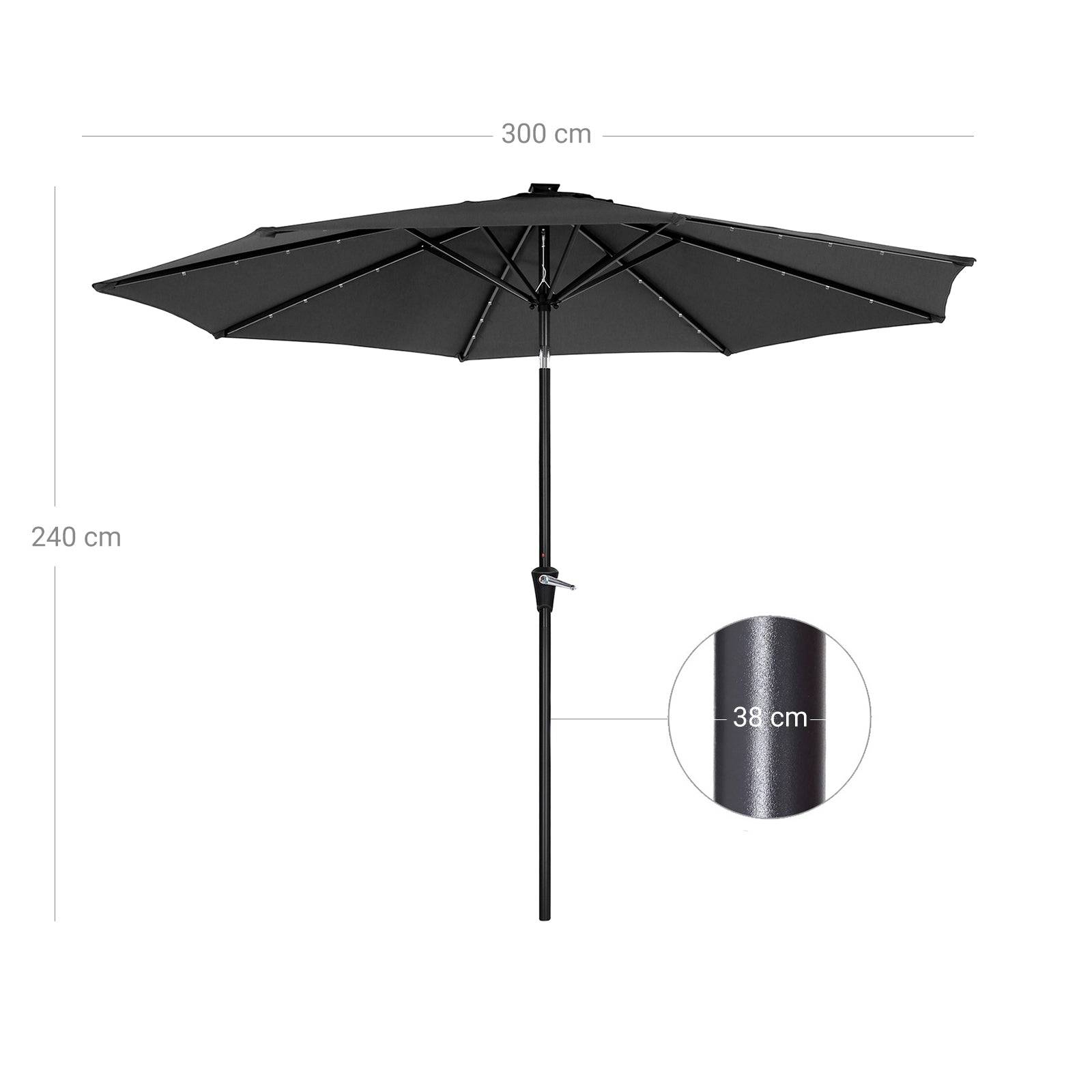 Helloshop26 - Parasol de jardin avec ampoules led à énergie solaire ombrelle de terrasse diamètre 3 m protection salaire upf50+ inclinaison réglable avec manivelle - Image 5