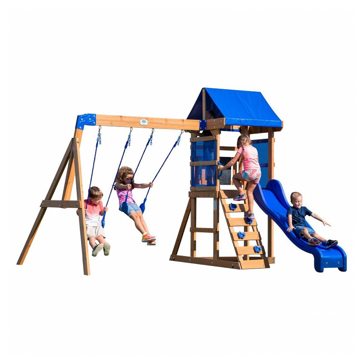 Backyard Discovery - Aire de jeux Aurora avec balançoires et toboggan bleu pour enfants - Image 2