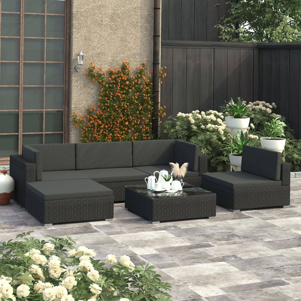Vidaxl - Salon de jardin 6 pcs avec coussins Résine tressée Noir vidaXL 47258 - Image 1