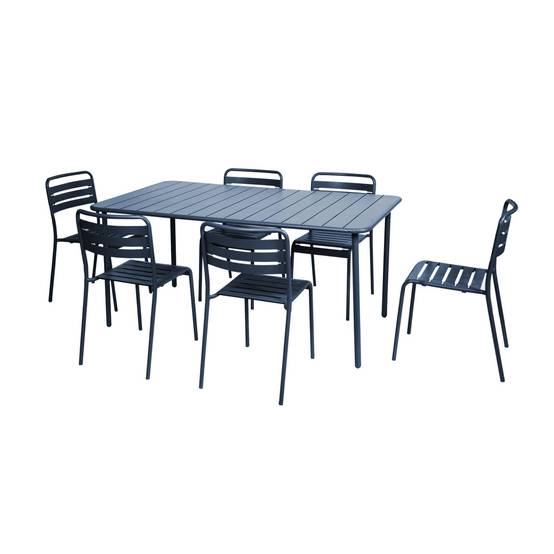sweeek - Table de jardin métal + 6 assises bleu marine Amélia | sweeek - Image 2
