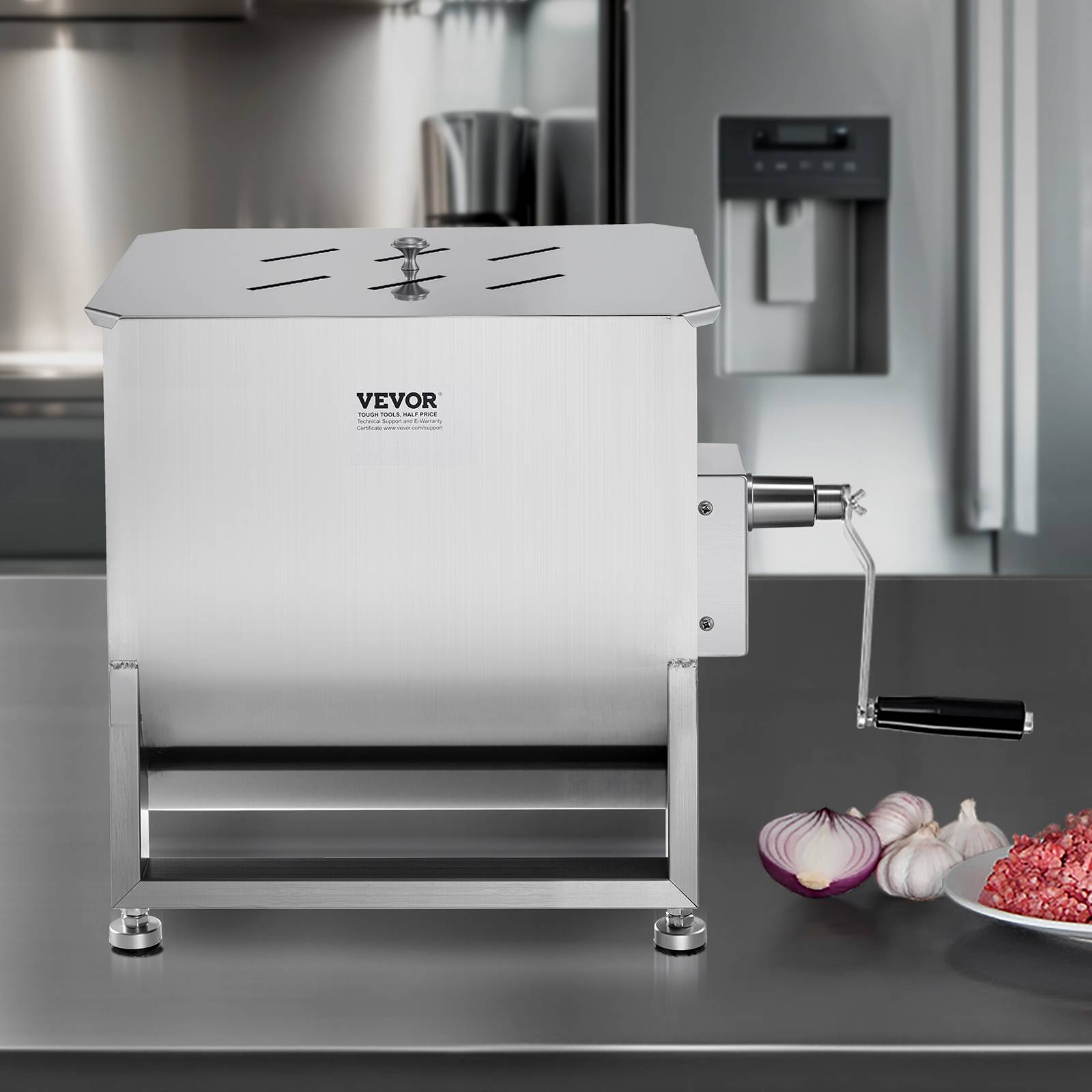 VEVOR Mélangeur viande manuel, 80L fixe, acier inox, réducteur vitesse, saucisse, bœuf. - Image 8