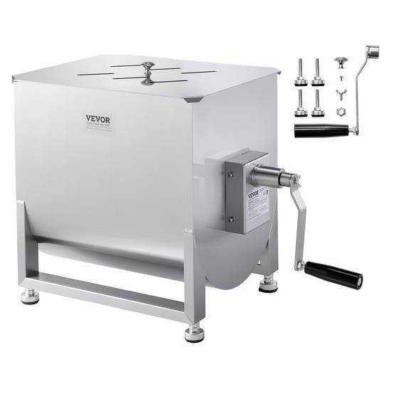 VEVOR Mélangeur viande manuel, 80L fixe, acier inox, réducteur vitesse, saucisse, bœuf. - Image 1