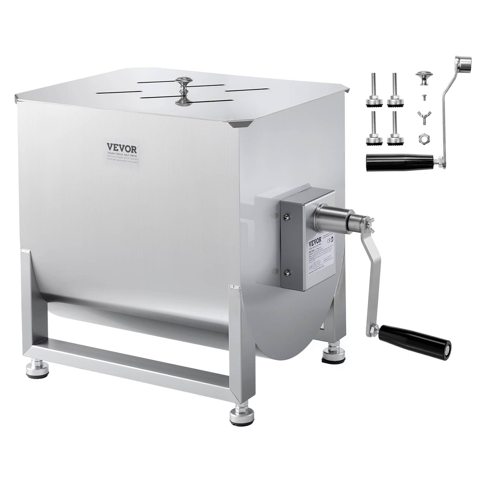 VEVOR Mélangeur viande manuel, 80L fixe, acier inox, réducteur vitesse, saucisse, bœuf. - Image 1