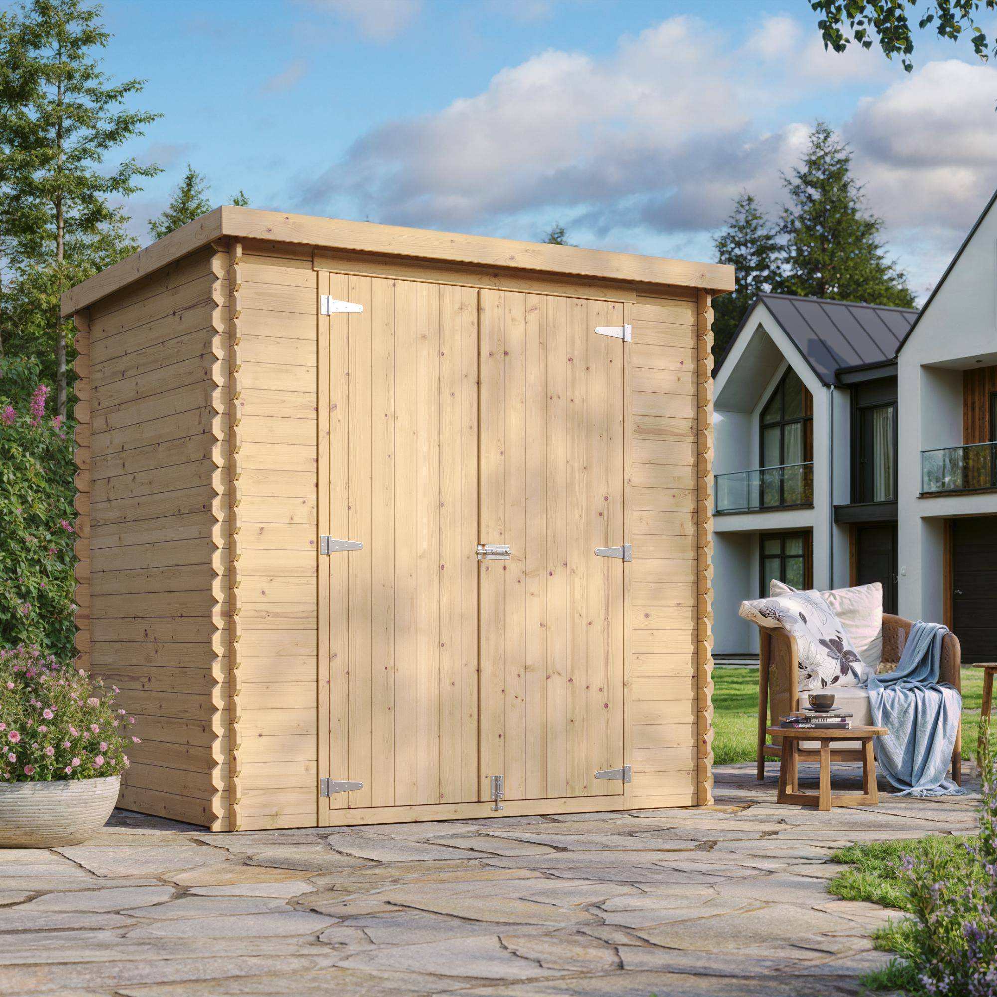 Timbela - Abri de Jardin en Bois - 142x204xH200 cm / 2.22 m² - 19 mm d’épaisseur - Timbela M311C1 - Image 1