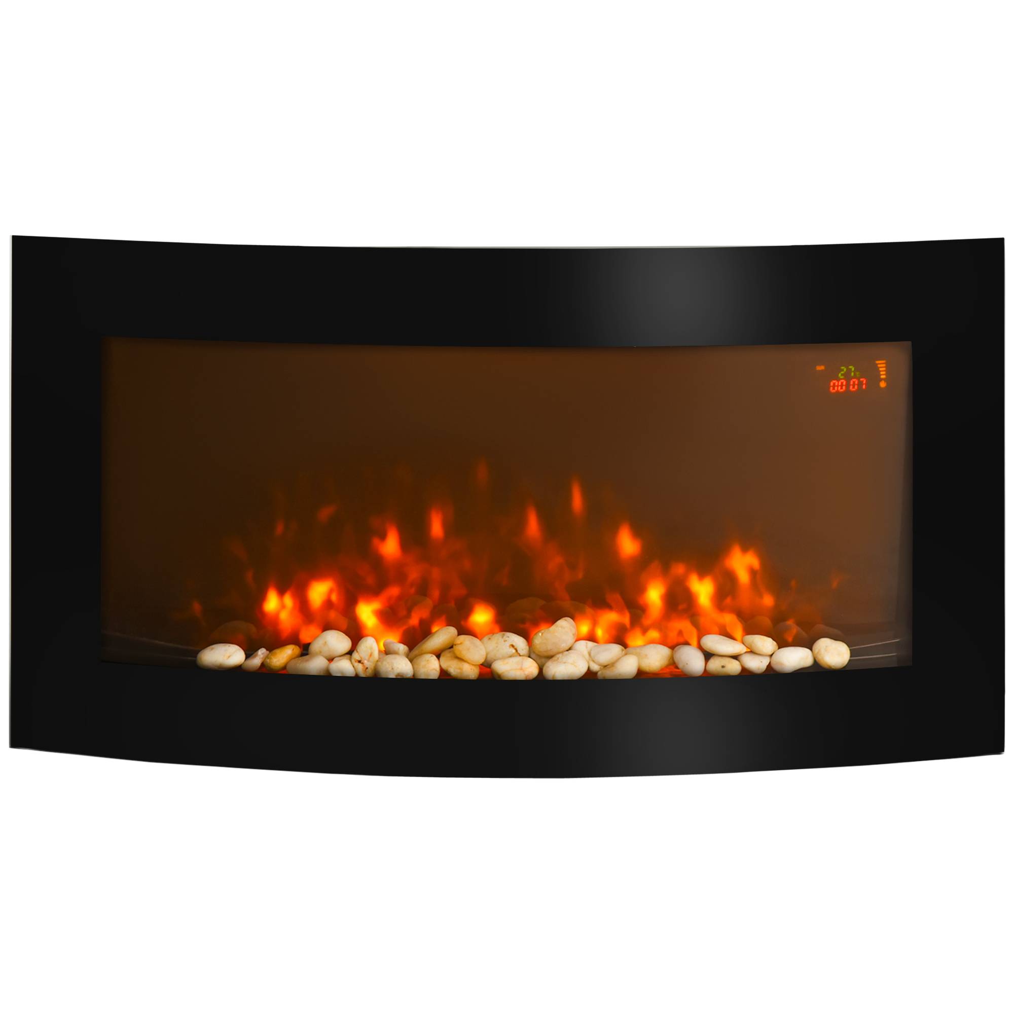 Cheminée électrique murale 1000W/2000W température réglable, effet de flammes et télécommande 89,2x13,5x48 cm noir - Image 1