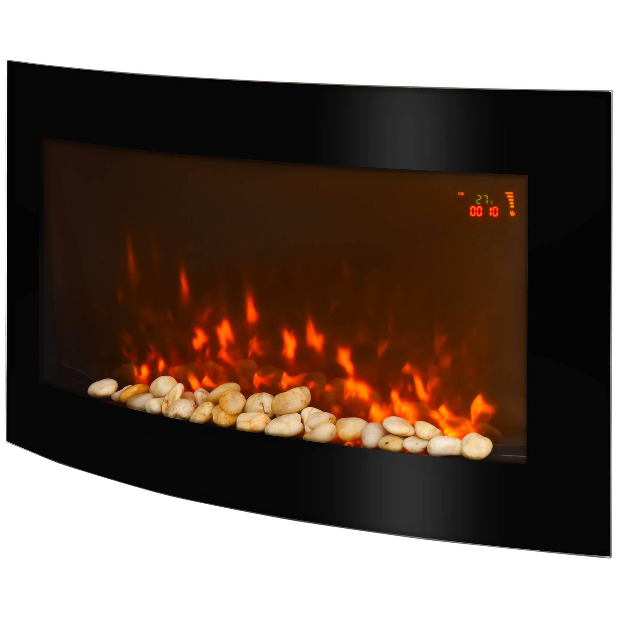 Cheminée électrique murale 1000W/2000W température réglable, effet de flammes et télécommande 89,2x13,5x48 cm noir - Image 2