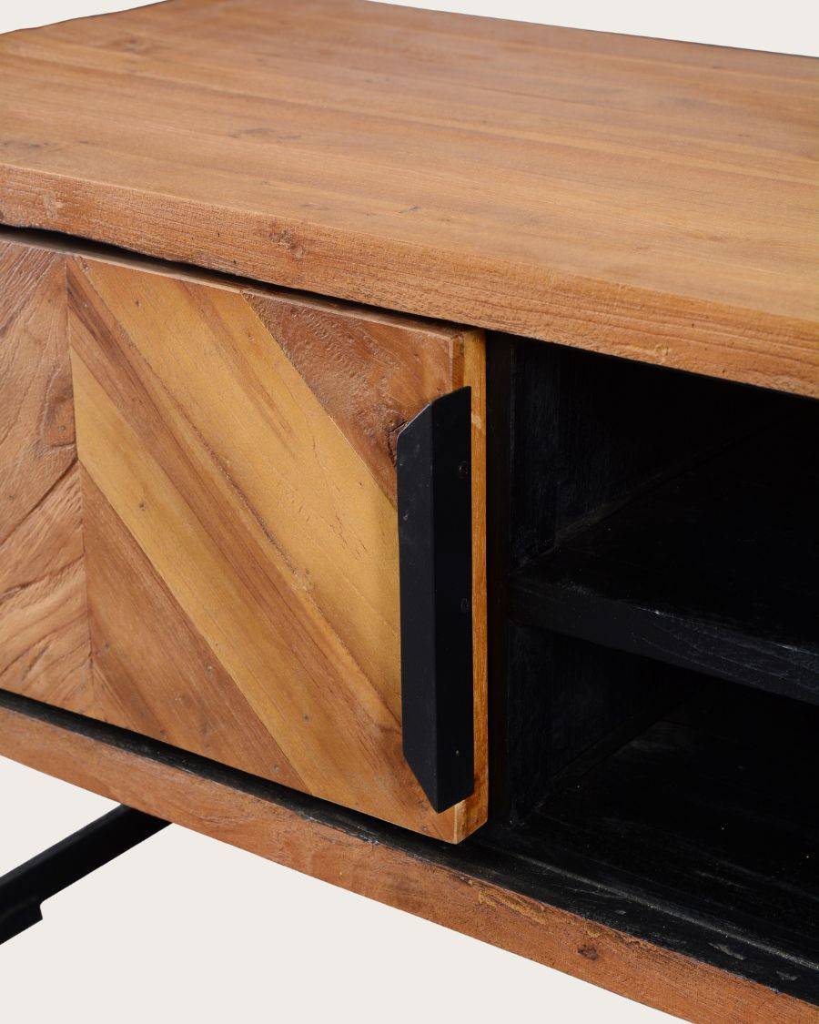 Kappa - Meuble  industriel en teck recyclé avec motif chevron et métal 160 cm - UNIQKA - Image 8