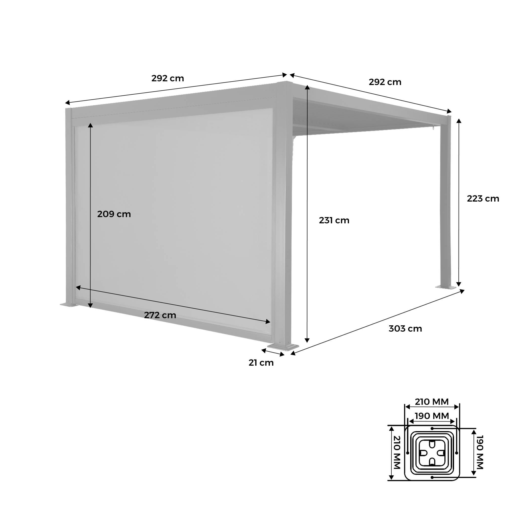 Pergola bioclimatique aluminium et acier 3x3m lames orientables + store 3m PALACE anthracite | sweeek - Image 4