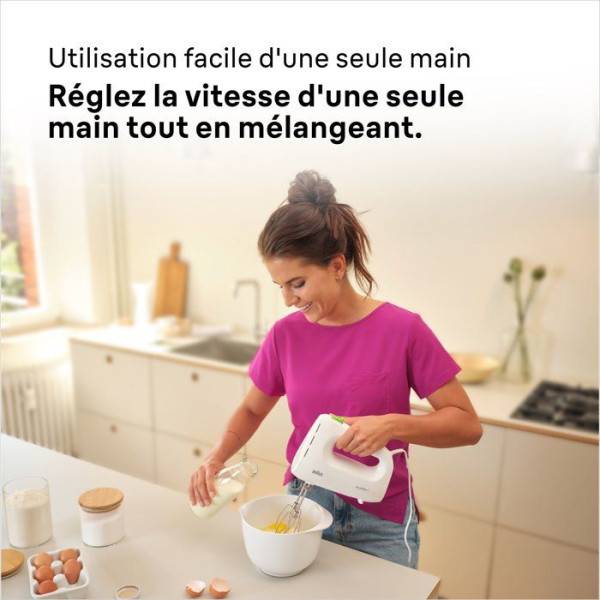 Braun - Batteur Fouet Electrique éléctrique - BRAUN - HM1100WH MultiMix 1 - 450 W - 4 vitesses + turbo - Blanc - Image 6