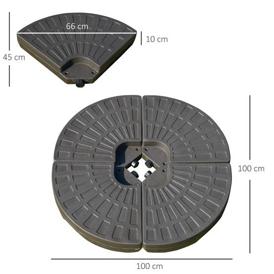 Base parasol en 4 parties, remplissable sable et eau, demontable, jardin patio exterieur 100x100x10,5 cm marron - Image 5