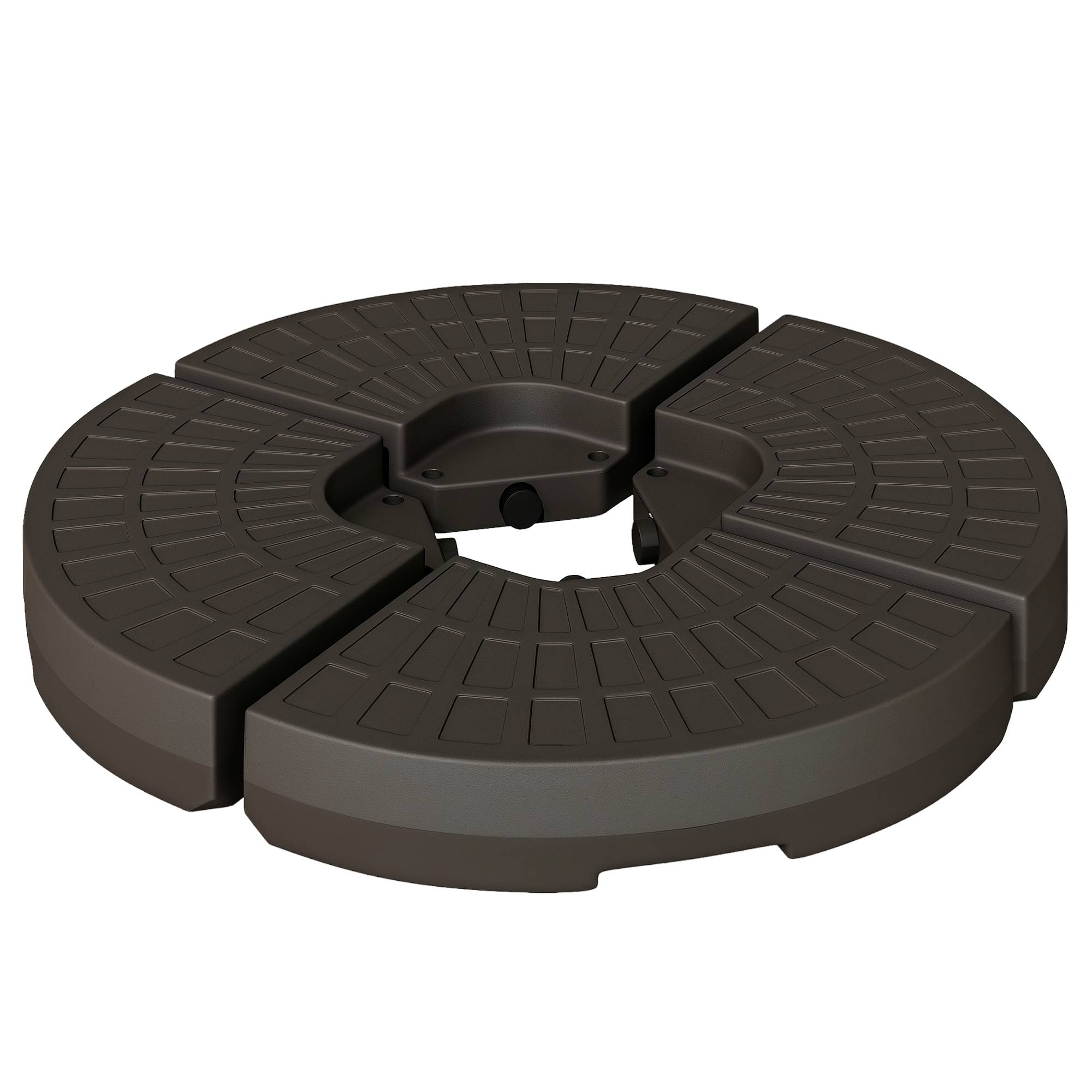 Base parasol en 4 parties, remplissable sable et eau, demontable, jardin patio exterieur 100x100x10,5 cm marron - Image 1