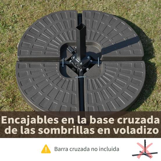 Base parasol en 4 parties, remplissable sable et eau, demontable, jardin patio exterieur 100x100x10,5 cm marron - Image 7