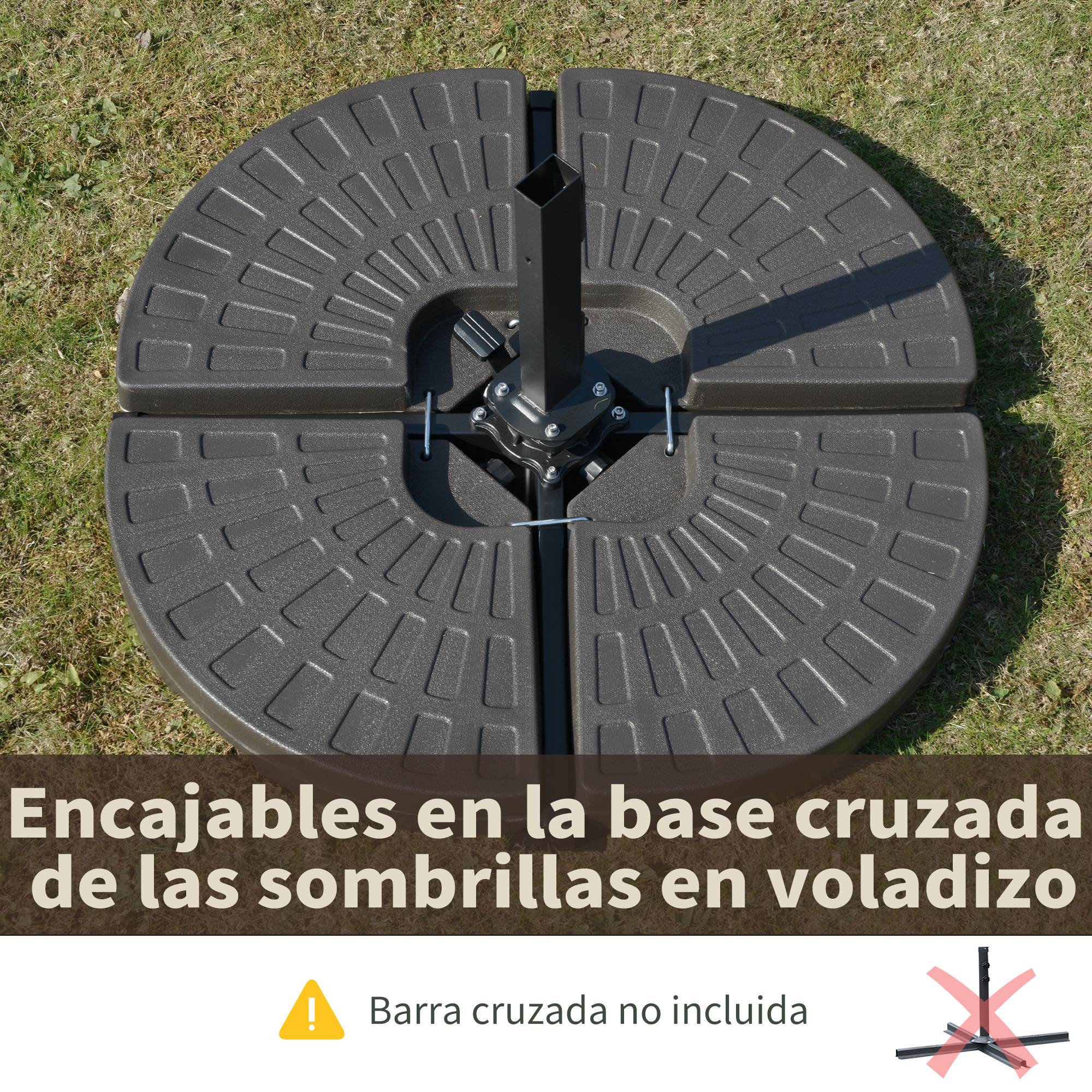 Base parasol en 4 parties, remplissable sable et eau, demontable, jardin patio exterieur 100x100x10,5 cm marron - Image 7