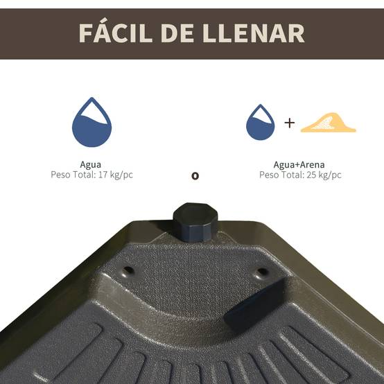 Base parasol en 4 parties, remplissable sable et eau, demontable, jardin patio exterieur 100x100x10,5 cm marron - Image 8