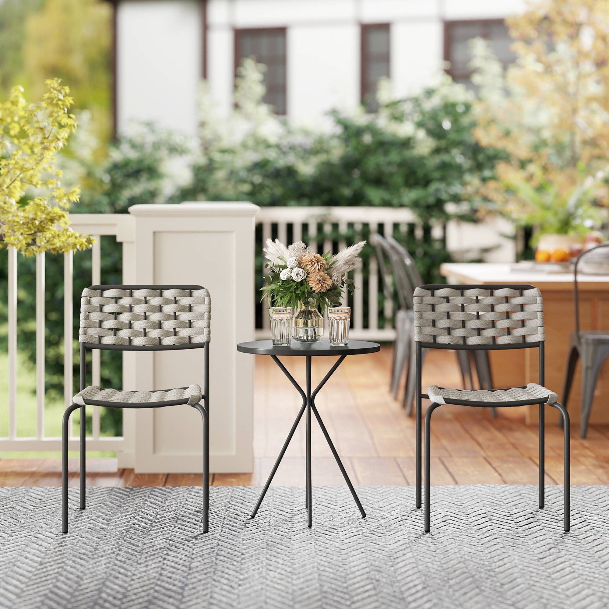 Sans Marque - Ensemble mobilier jardin polyrotin salon balcon 2 personnes 3 pièces 2 chaises table grise - Image 4
