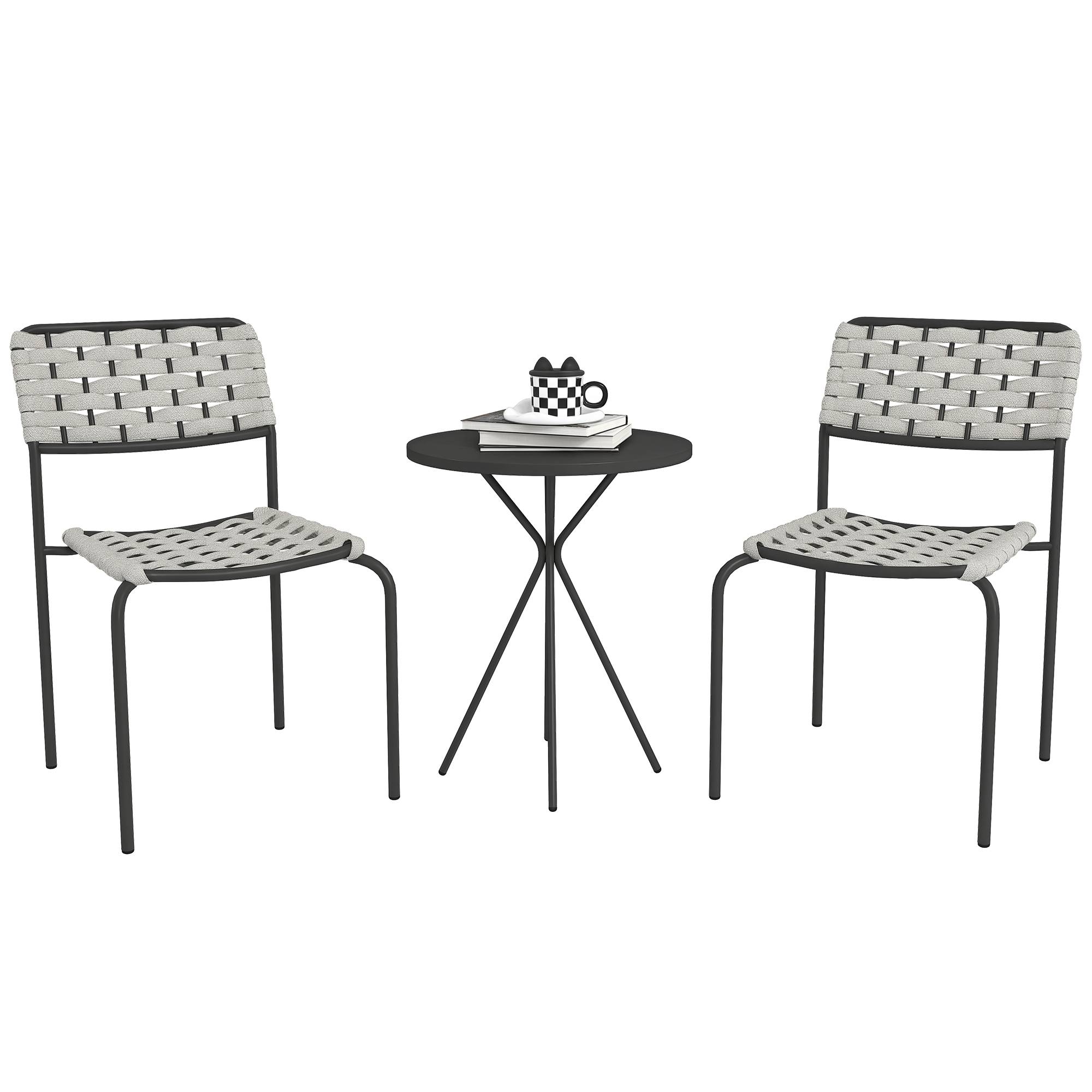 Sans Marque - Ensemble mobilier jardin polyrotin salon balcon 2 personnes 3 pièces 2 chaises table grise - Image 1