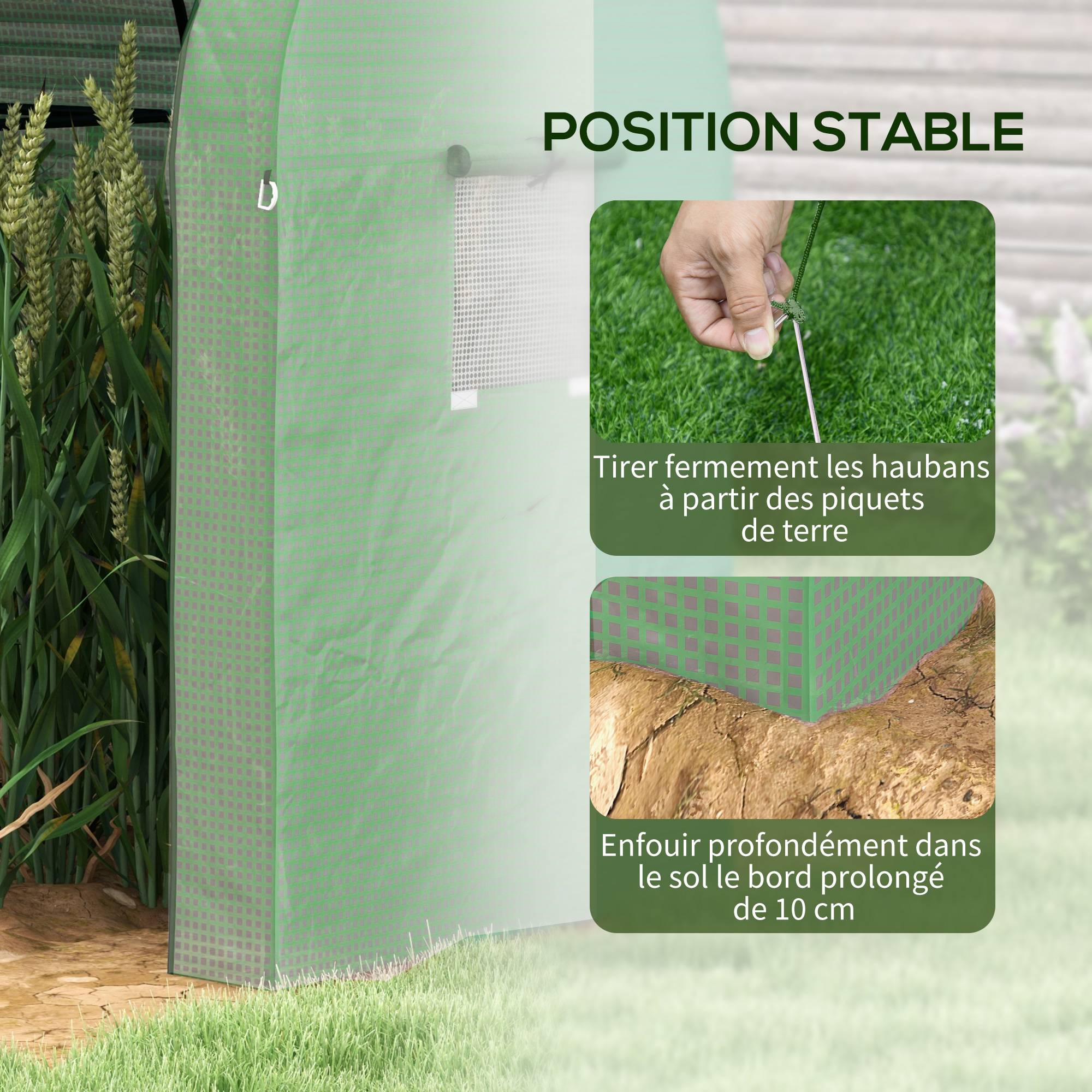 Serre de jardin 1,8 m² dim. 1,85L x 0,9l x 1,5H m 2 Portes zippées déroulantes 4 fenêtres enroulables Acier PE Vert - Image 9