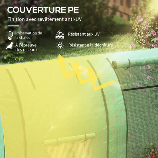 Serre de jardin 1,8 m² dim. 1,85L x 0,9l x 1,5H m 2 Portes zippées déroulantes 4 fenêtres enroulables Acier PE Vert - Image 7