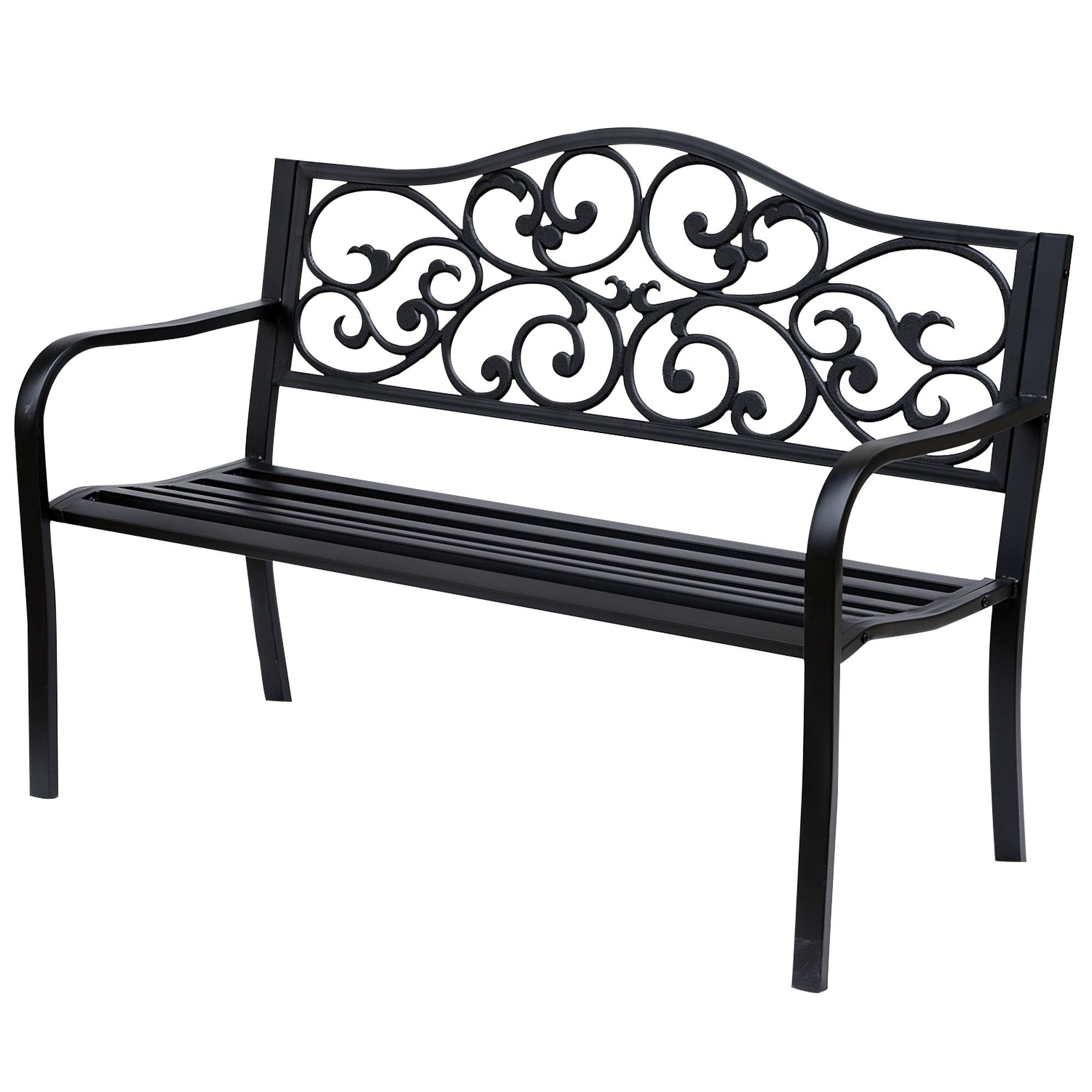 Banc de jardin 3 places terrasse Style Cosy Chic 127L x 60l x 85H cm métal époxy anticorrosion Noir - Image 1