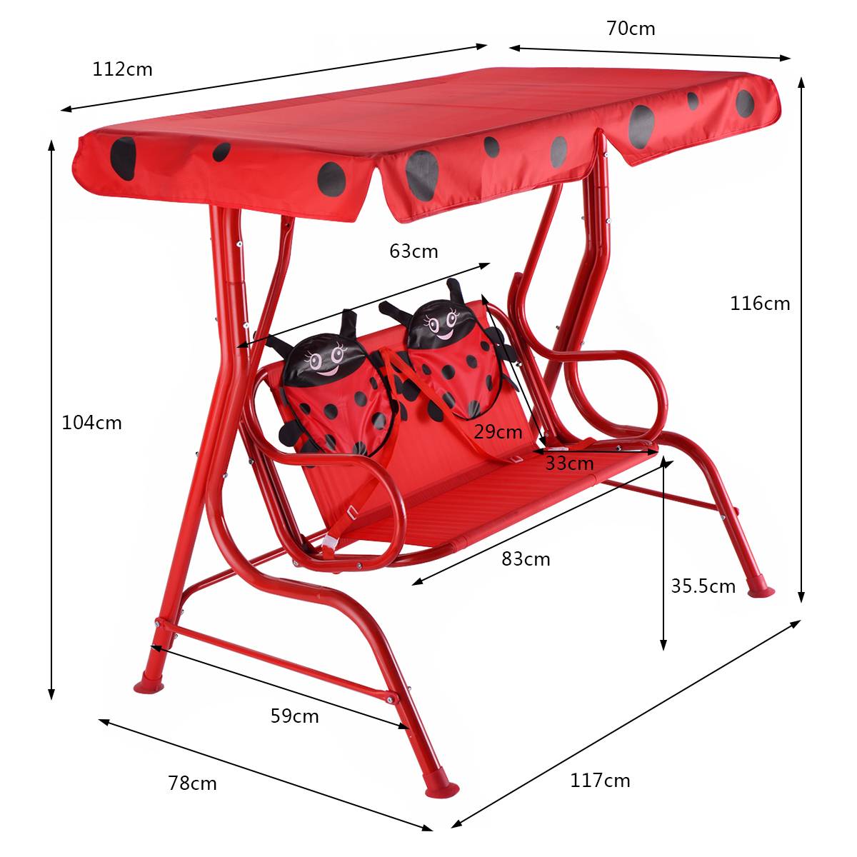 Balancelle de Jardin pour Enfants 2 Places Toit Anti-UV Balançoire Jardin pour Enfants Chaise à Bascule pour Enfants Rouge - Image 6